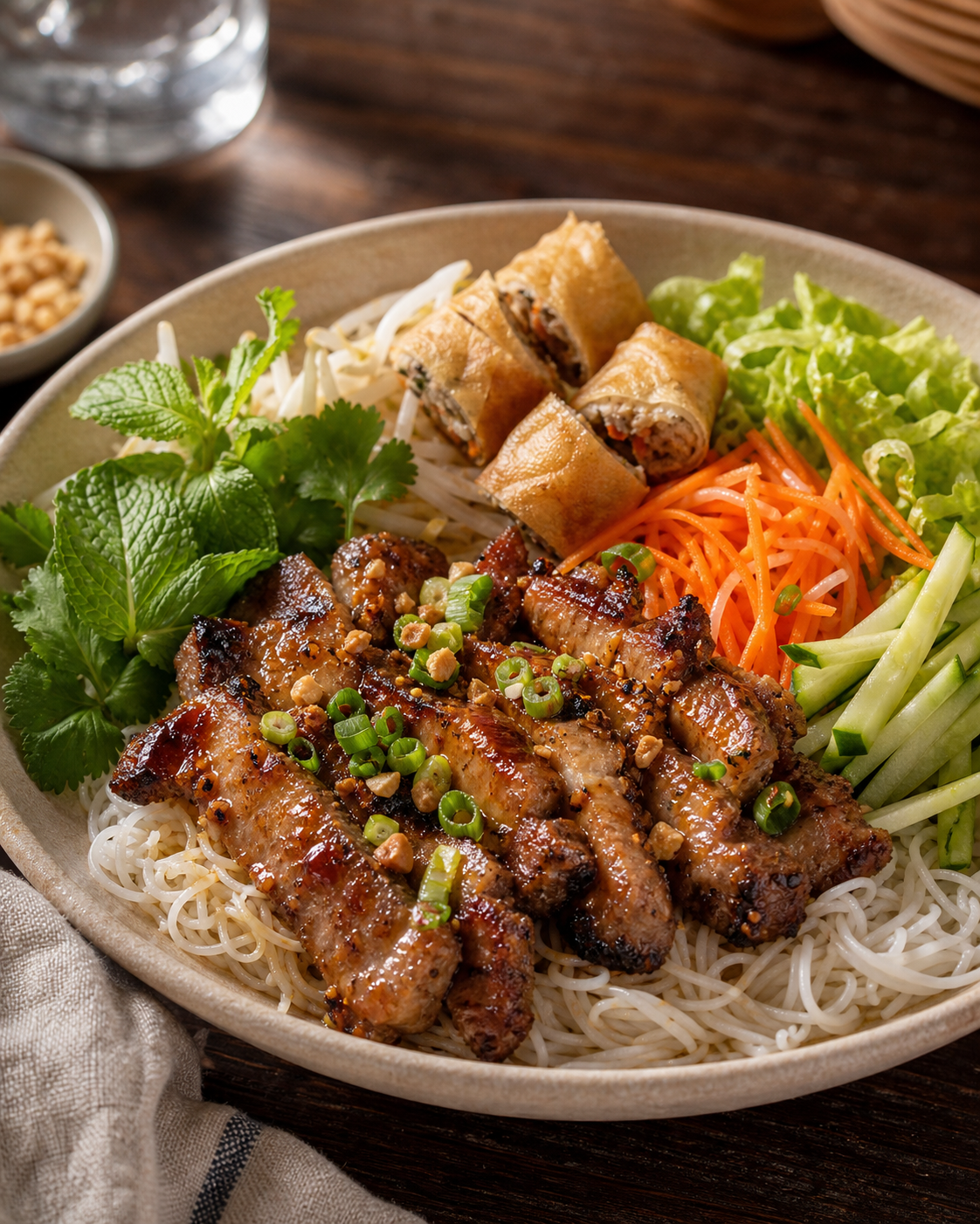 Vietnamese Grilled Pork Dry Rice Noodle | 越式炭烤猪肉干拌米粉
