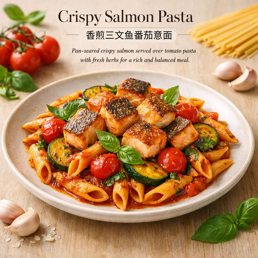 Crispy Salmon Pasta 香煎三文鱼番茄意面