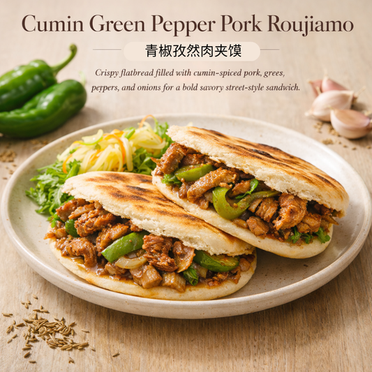 Cumin Green Pepper Pork Roujiamo | 青椒孜然肉夹馍