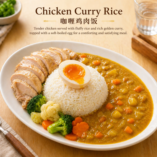 Curry Chicken Rice with Soft Boiled Egg | 咖喱鸡饭配糖心蛋
