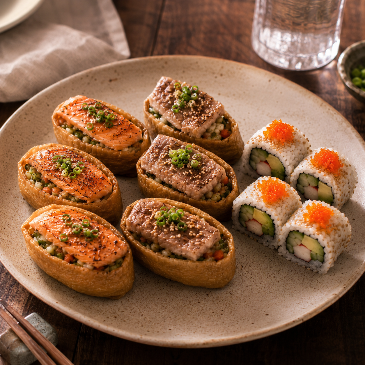 Inari Tuna / Salmon With California Roll 稻荷金枪鱼 / 三文鱼+加州卷