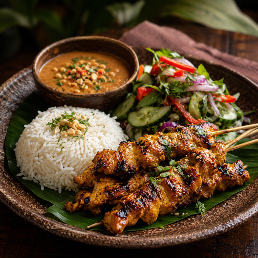 Satay Chicken Skewers Rice Bowl |东南亚式沙爹鸡肉串米饭