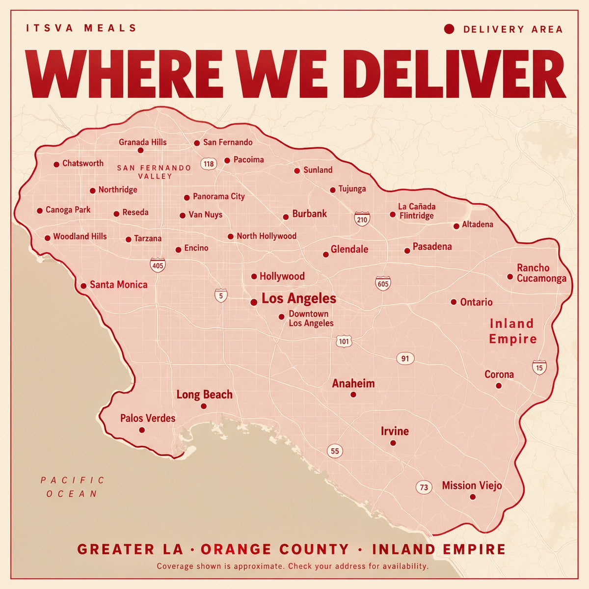 ITSVA delivery area map: Greater Los Angeles, Orange County and the Inland Empire
